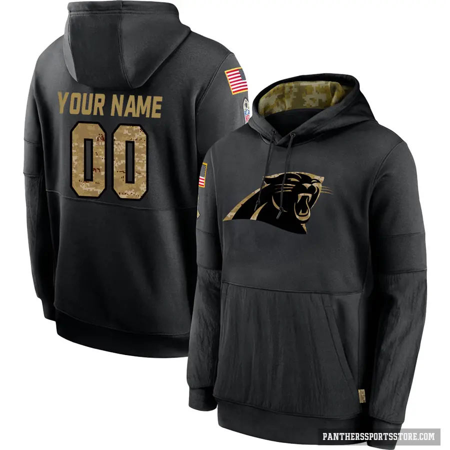Youth ＃00 Custom Carolina Panthers Black 2020 Salute to Service Sideline Performance Pullover Hoodie