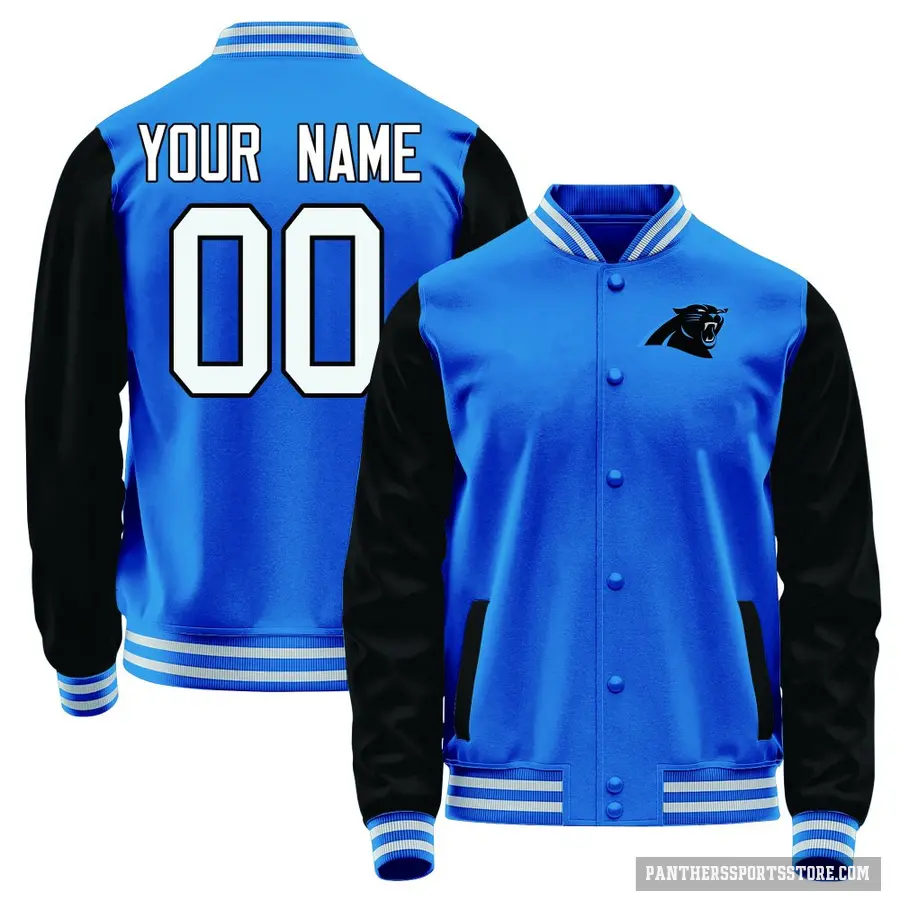 Youth ＃00 Custom Carolina Panthers Blue/Black Full-Snap Name & Number Jacket