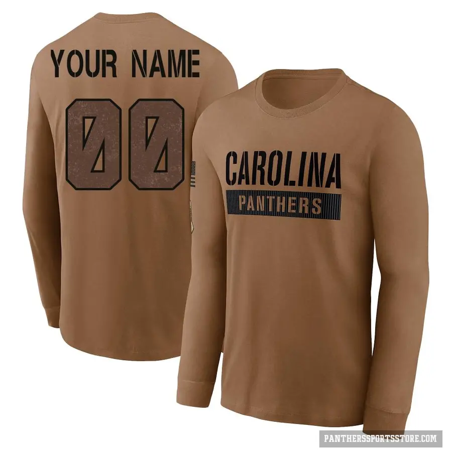 Youth ＃00 Custom Carolina Panthers Brown 2023 Salute To Service Long Sleeve T-Shirt
