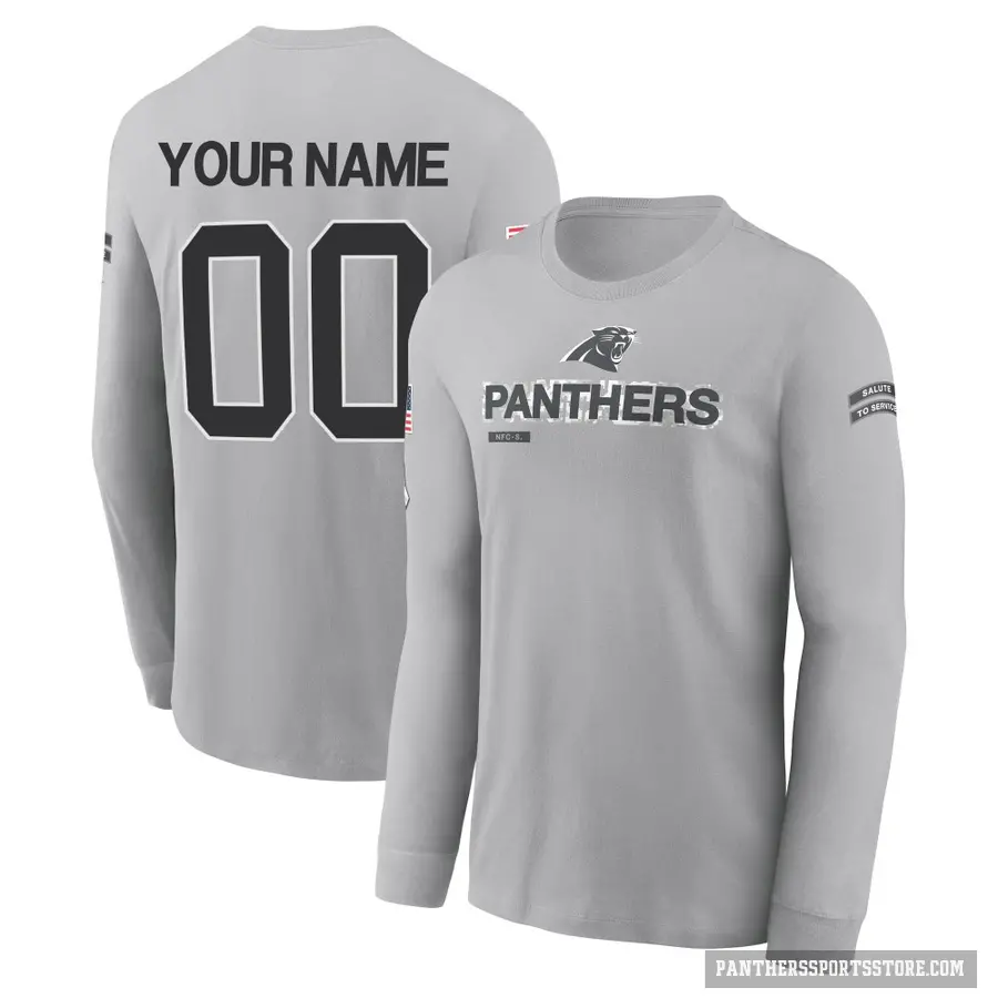 Youth ＃00 Custom Carolina Panthers Gray 2024 Salute to Service Long Sleeve T-Shirt