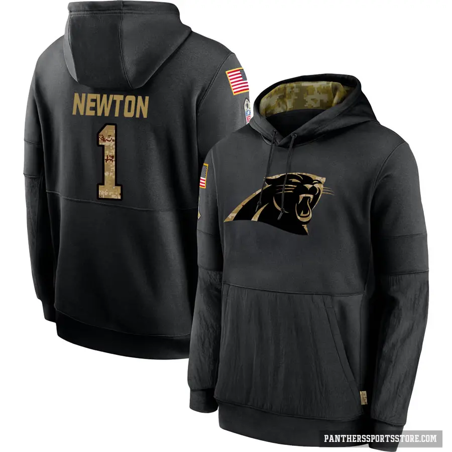 Youth ＃1 Cam Newton Carolina Panthers Black 2020 Salute to Service Sideline Performance Pullover Hoodie