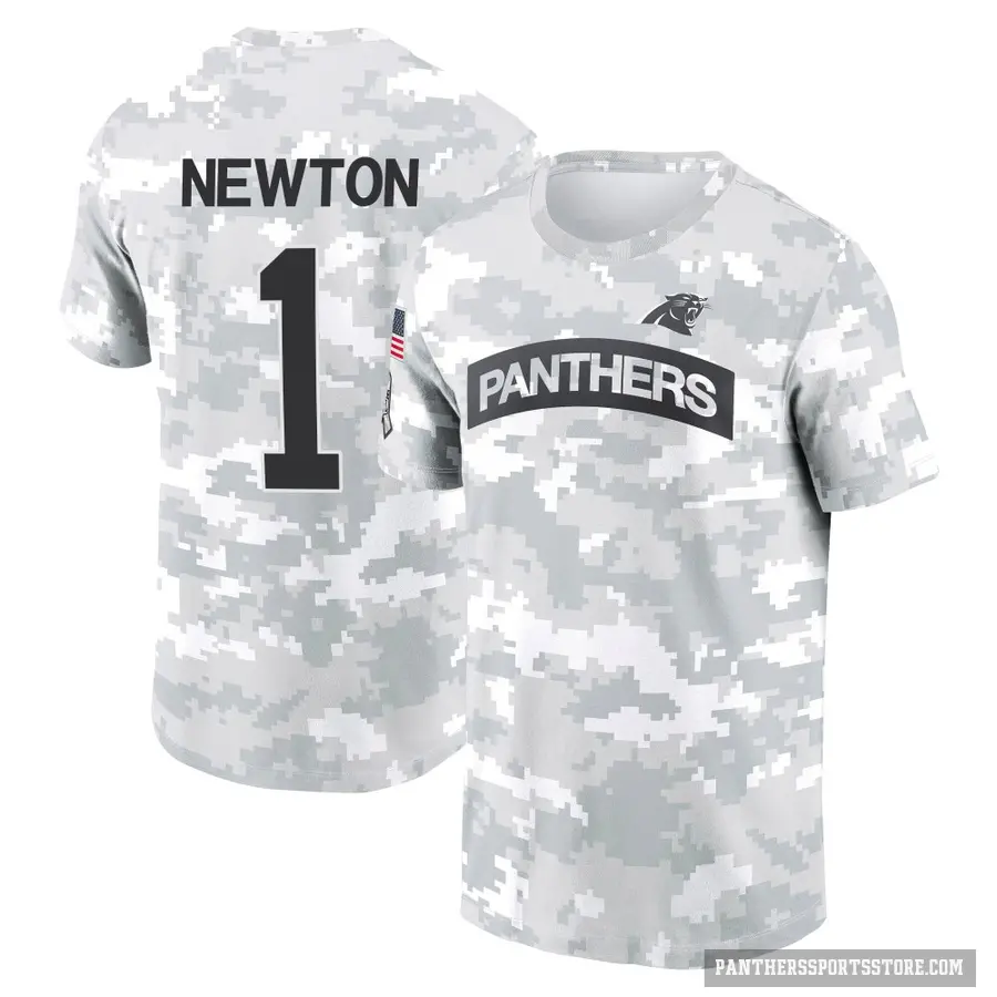 Youth ＃1 Cam Newton Carolina Panthers Camo Arctic 2024 Salute to Service Performance T-Shirt