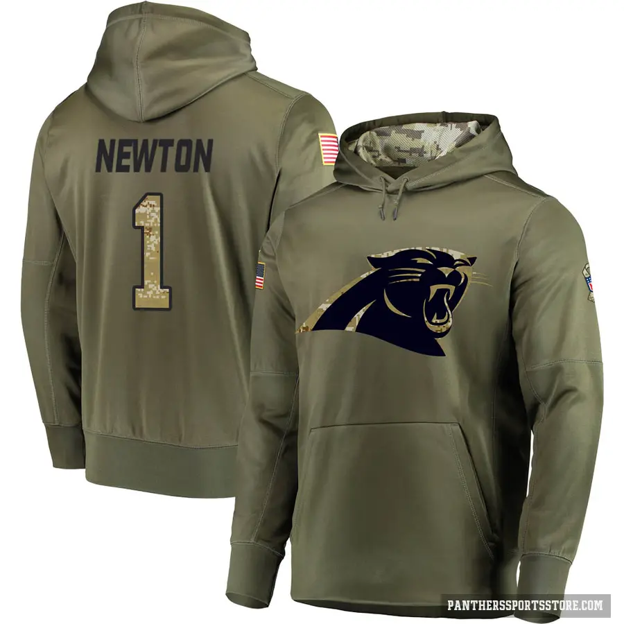 Youth ＃1 Cam Newton Carolina Panthers Olive Salute to Service Pullover Hoodie