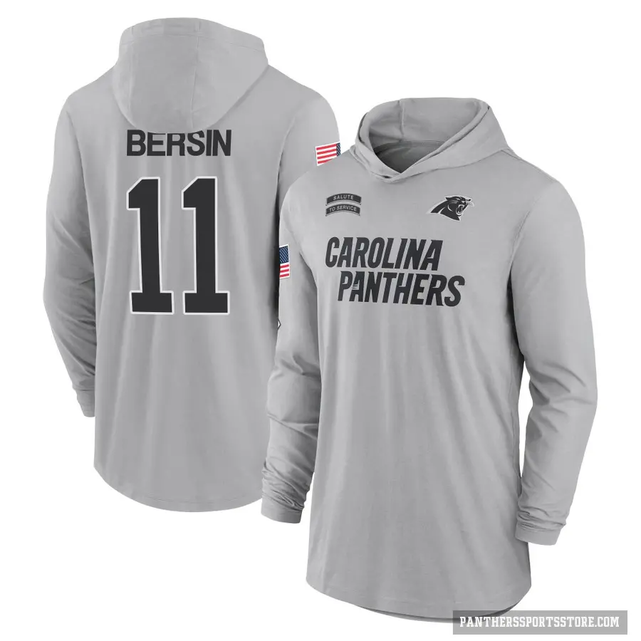 Youth ＃11 Brenton Bersin Carolina Panthers Gray 2024 Salute to Service Lightweight Performance Long Sleeve Hooded T-Shirt