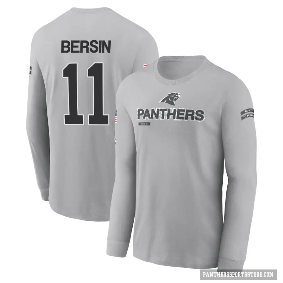 Youth ＃11 Brenton Bersin Carolina Panthers Gray 2024 Salute to Service Long Sleeve T-Shirt
