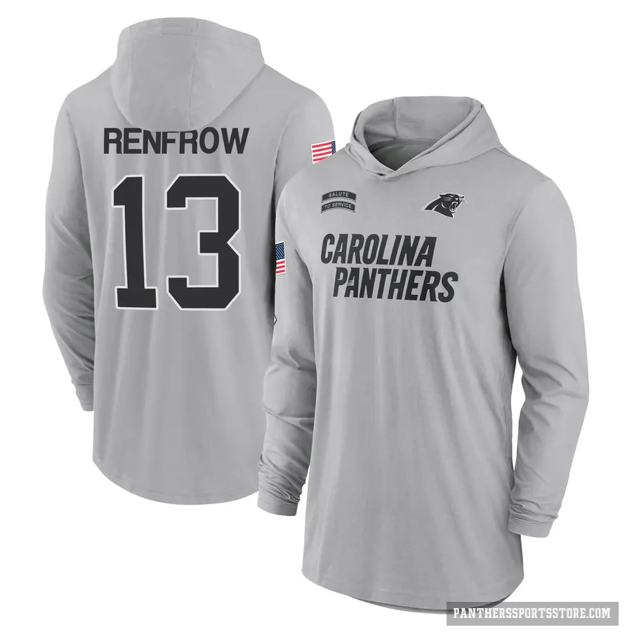 Youth ＃13 Hunter Renfrow Carolina Panthers Gray 2024 Salute to Service Lightweight Performance Long Sleeve Hooded T-Shirt