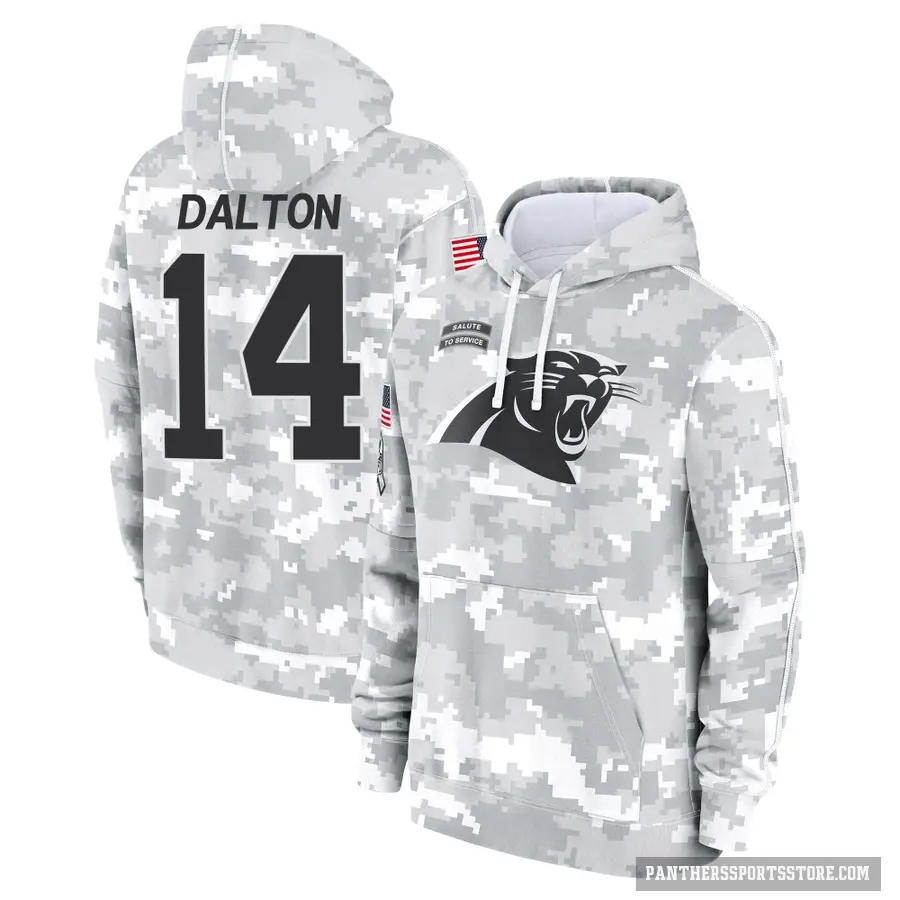 Youth ＃14 Andy Dalton Carolina Panthers Arctic Camo 2024 Salute to Service Club Fleece Pullover Hoodie