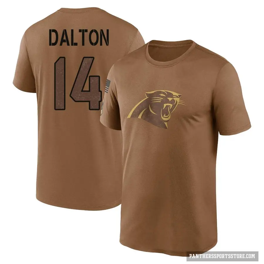 Youth ＃14 Andy Dalton Carolina Panthers Brown 2023 Salute To Service Performance T-Shirt