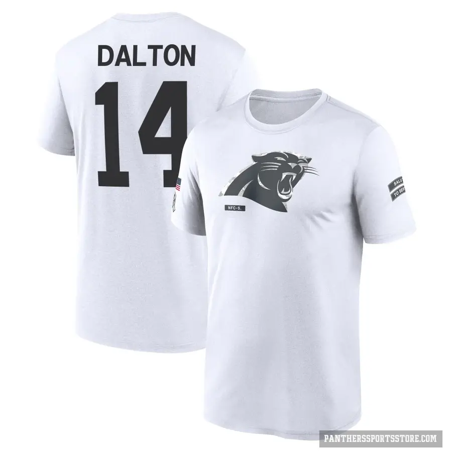 Youth ＃14 Andy Dalton Carolina Panthers White 2024 Salute to Service Performance T-Shirt