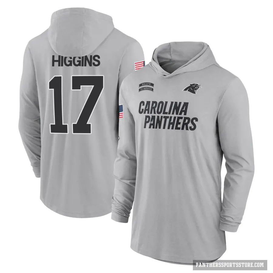 Youth ＃17 Rashard Higgins Carolina Panthers Gray 2024 Salute to Service Lightweight Performance Long Sleeve Hooded T-Shirt