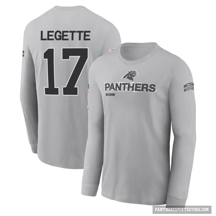 Youth ＃17 Xavier Legette Carolina Panthers Gray 2024 Salute to Service Long Sleeve T-Shirt