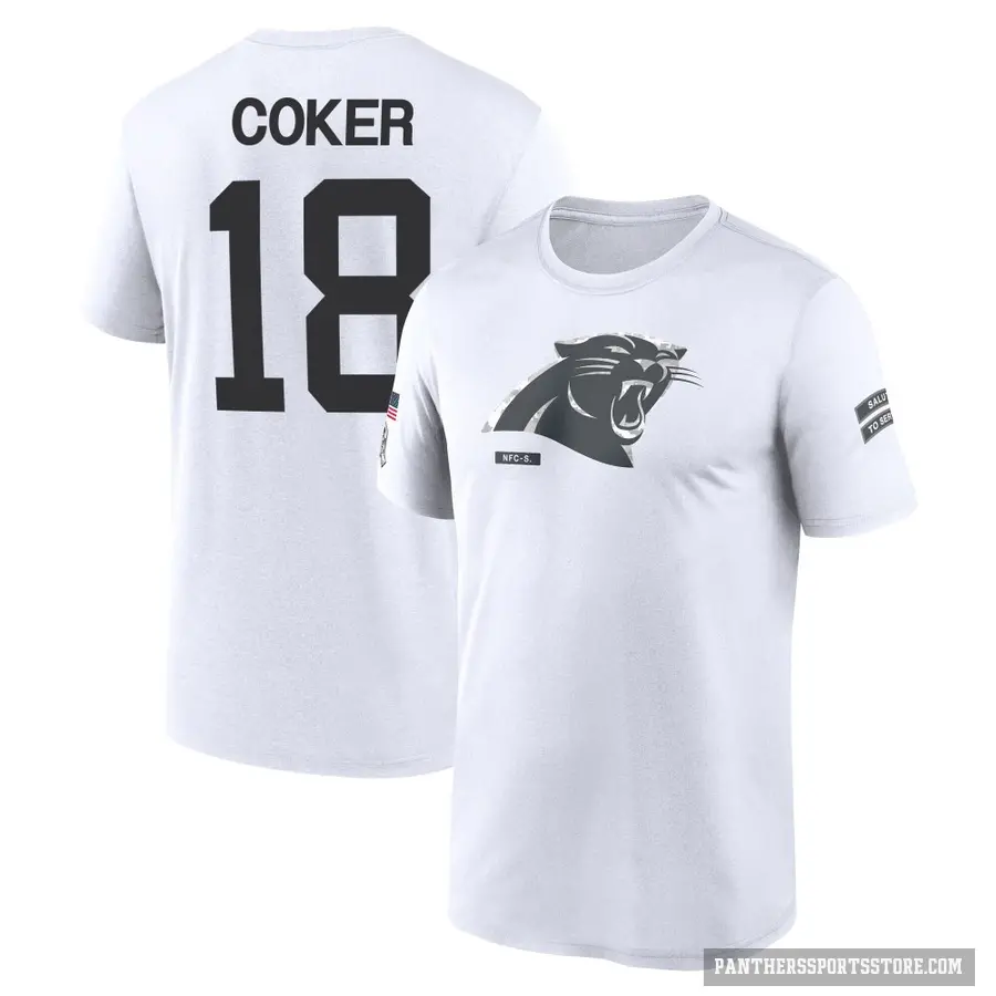 Youth ＃18 Jalen Coker Carolina Panthers White 2024 Salute to Service Performance T-Shirt