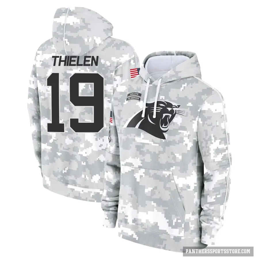 Youth ＃19 Adam Thielen Carolina Panthers Arctic Camo 2024 Salute to Service Club Fleece Pullover Hoodie