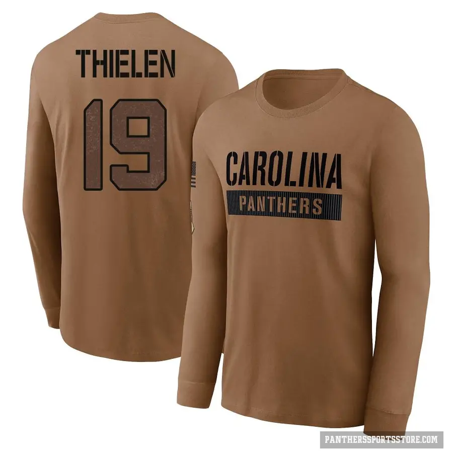 Youth ＃19 Adam Thielen Carolina Panthers Brown 2023 Salute To Service Long Sleeve T-Shirt