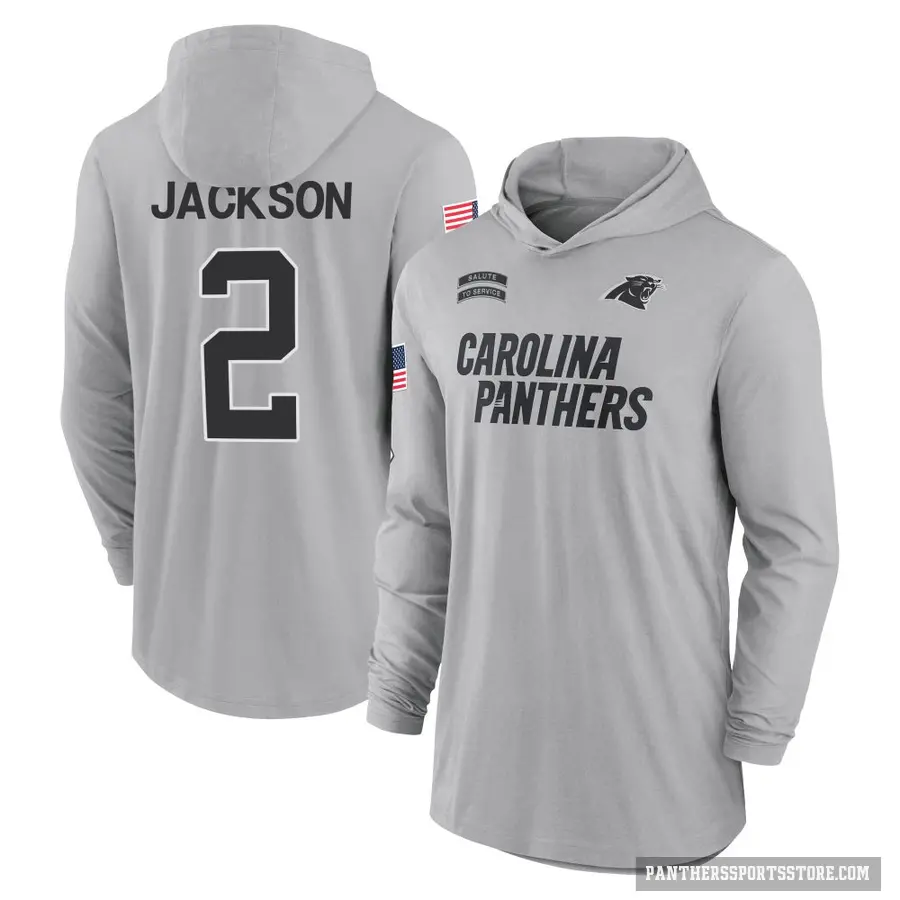 Youth ＃2 Michael Jackson Carolina Panthers Gray 2024 Salute to Service Lightweight Performance Long Sleeve Hooded T-Shirt