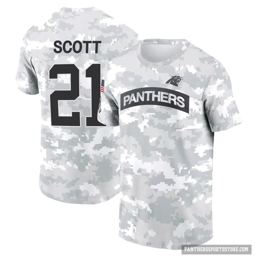 Youth ＃21 Nick Scott Carolina Panthers Camo Arctic 2024 Salute to Service Performance T-Shirt