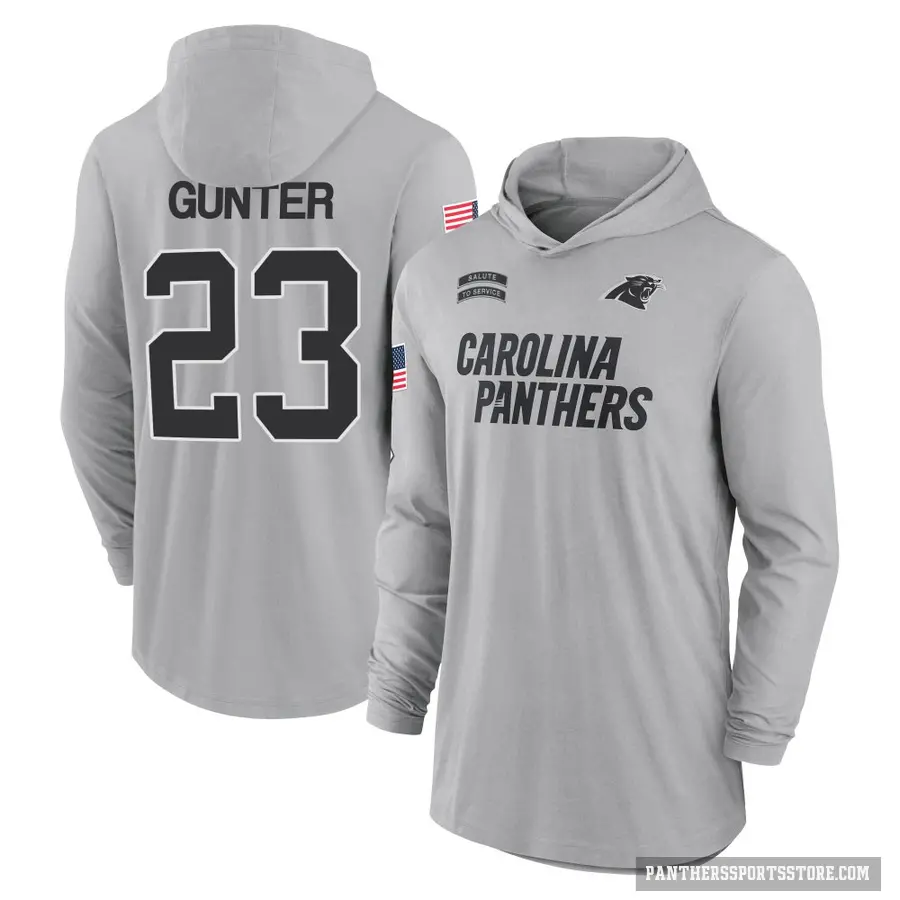 Youth ＃23 Ladarius Gunter Carolina Panthers Gray 2024 Salute to Service Lightweight Performance Long Sleeve Hooded T-Shirt