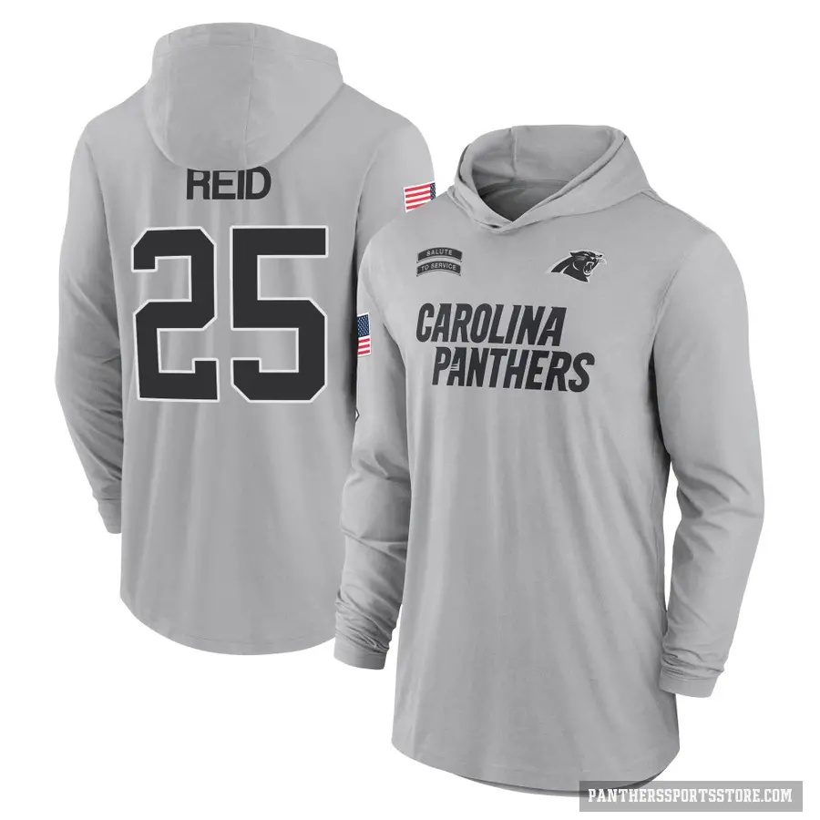Youth ＃25 Eric Reid Carolina Panthers Gray 2024 Salute to Service Lightweight Performance Long Sleeve Hooded T-Shirt