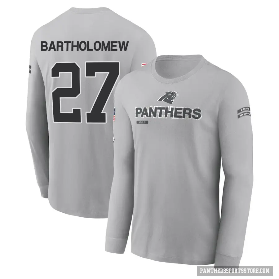 Youth ＃27 Shemar Bartholomew Carolina Panthers Gray 2024 Salute to Service Long Sleeve T-Shirt