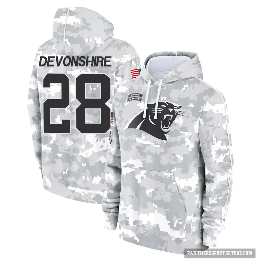 Youth ＃28 M.J. Devonshire Carolina Panthers Arctic Camo 2024 Salute to Service Club Fleece Pullover Hoodie