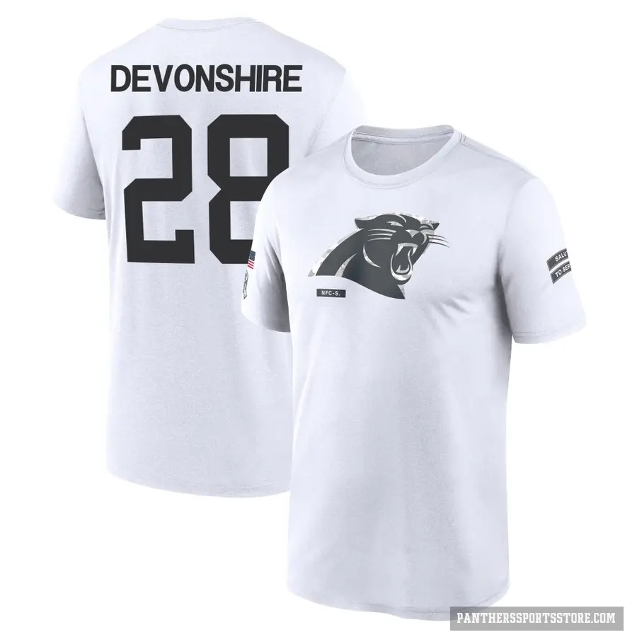 Youth ＃28 M.J. Devonshire Carolina Panthers White 2024 Salute to Service Performance T-Shirt