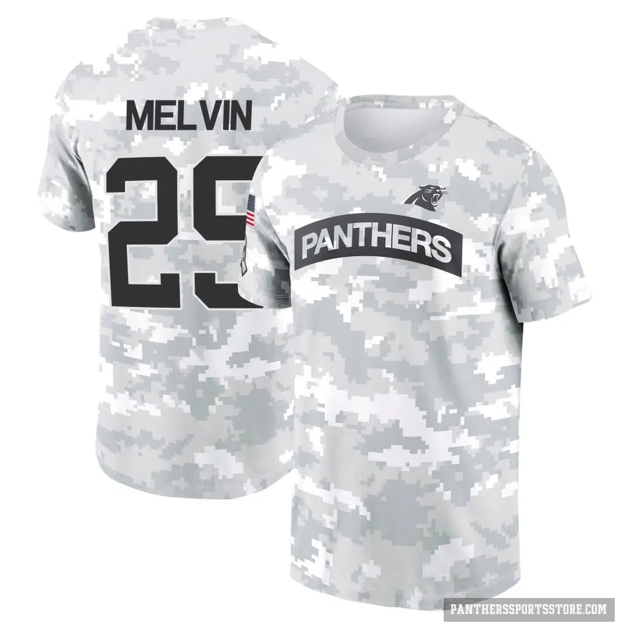 Youth ＃29 Rashaan Melvin Carolina Panthers Camo Arctic 2024 Salute to Service Performance T-Shirt