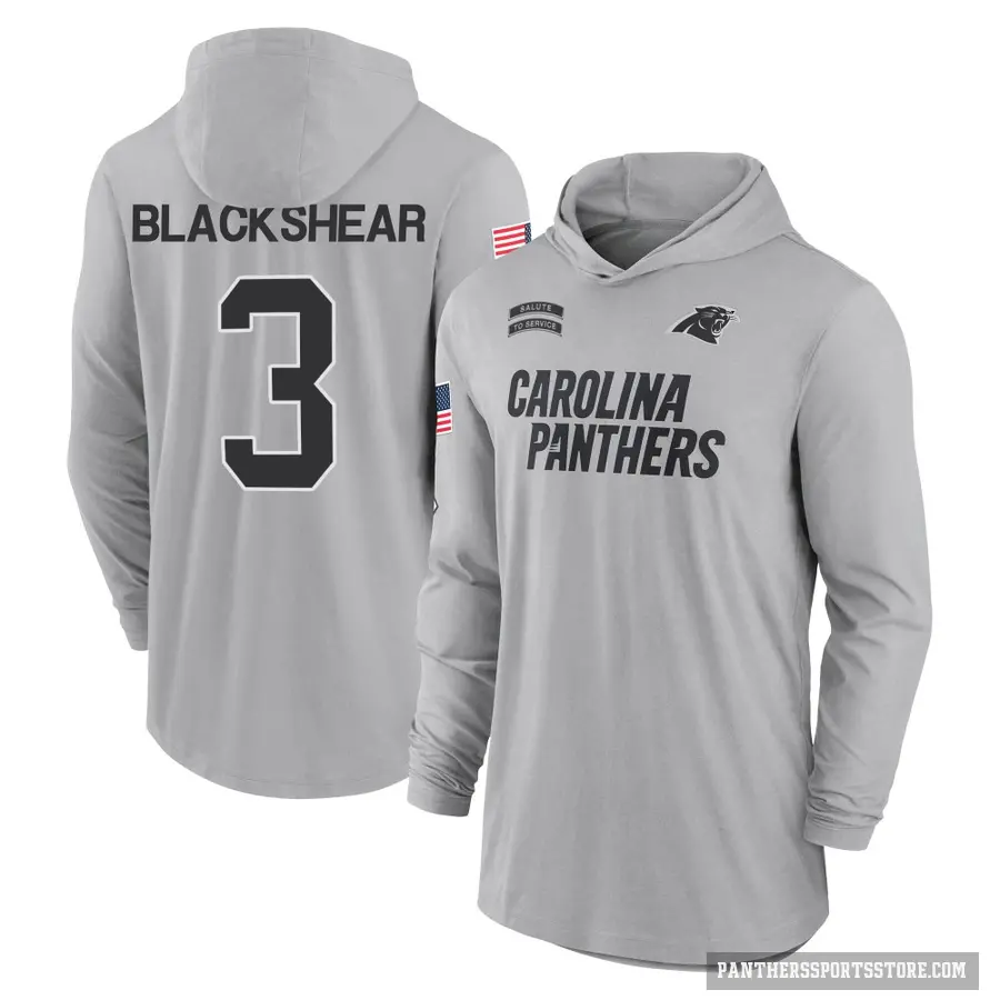 Youth ＃3 Raheem Blackshear Carolina Panthers Black Gray 2024 Salute to Service Lightweight Performance Long Sleeve Hooded T-Shir