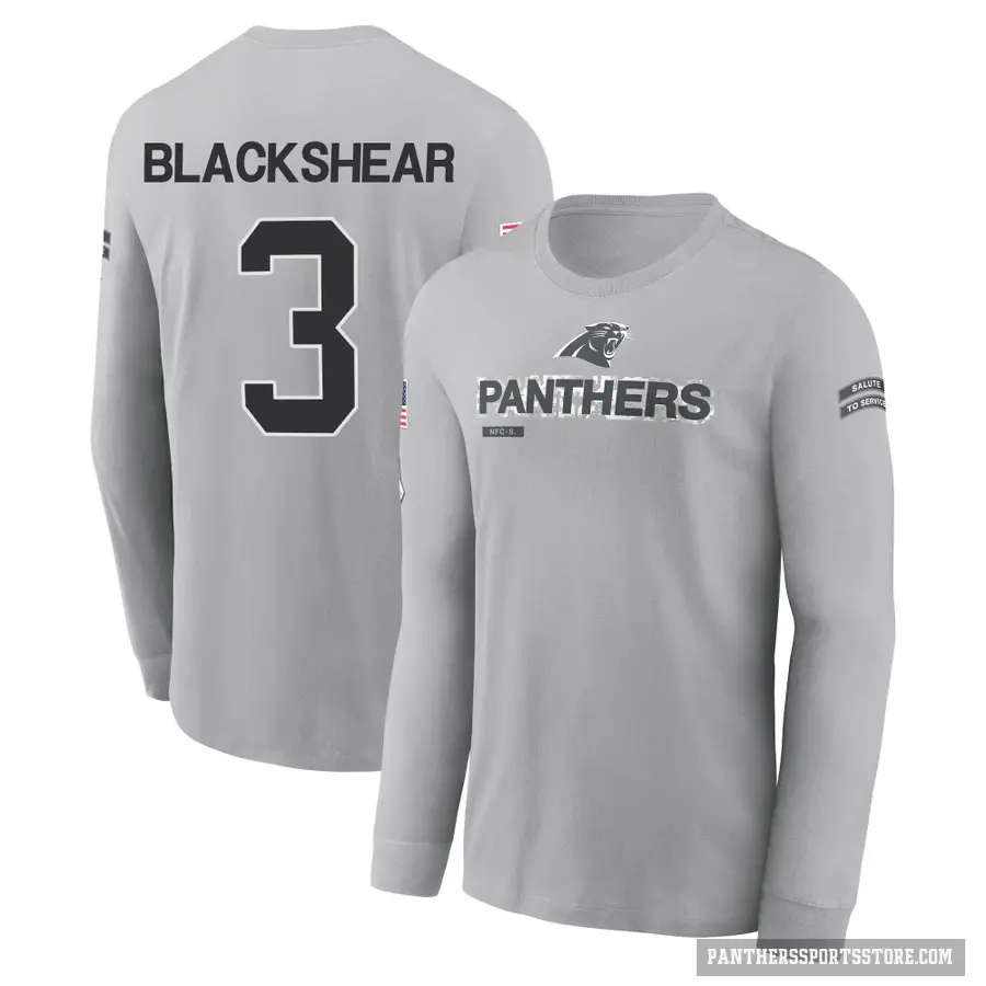 Youth ＃3 Raheem Blackshear Carolina Panthers Black Gray 2024 Salute to Service Long Sleeve T-Shirt