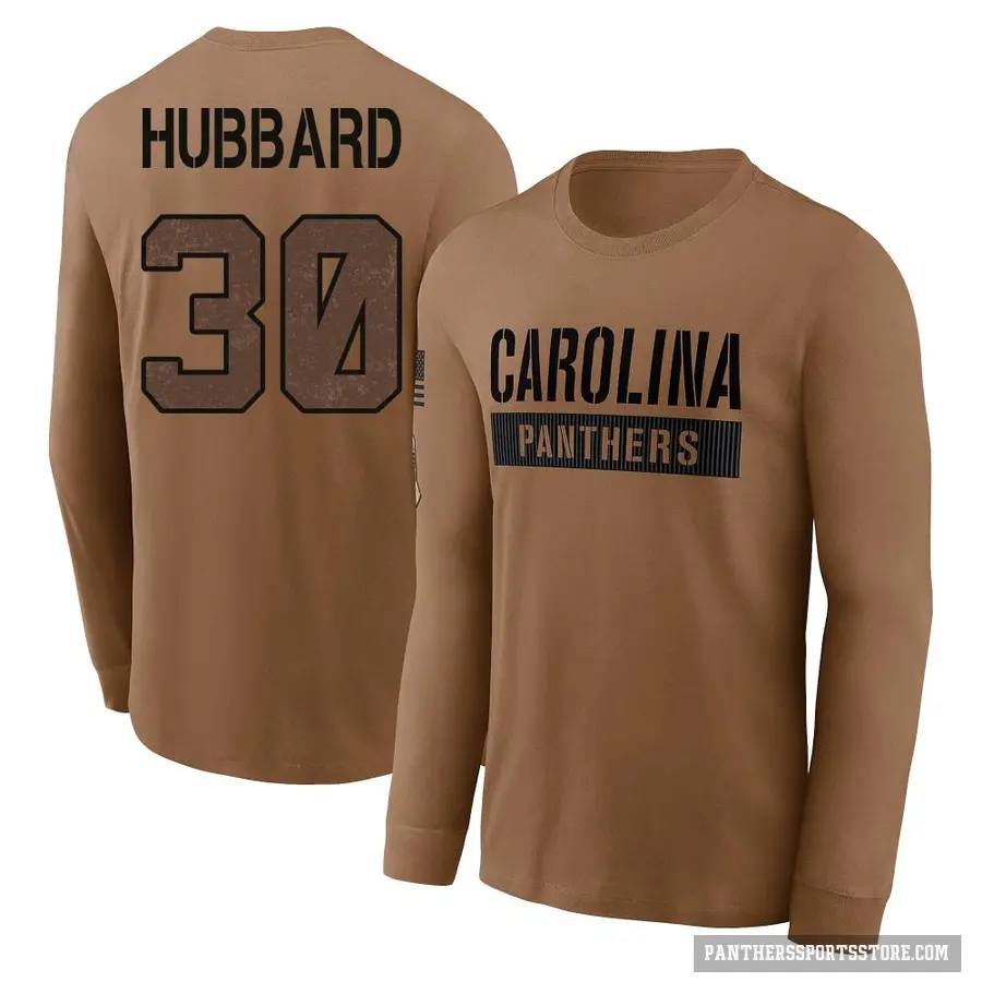 Youth ＃30 Chuba Hubbard Carolina Panthers Brown 2023 Salute To Service Long Sleeve T-Shirt