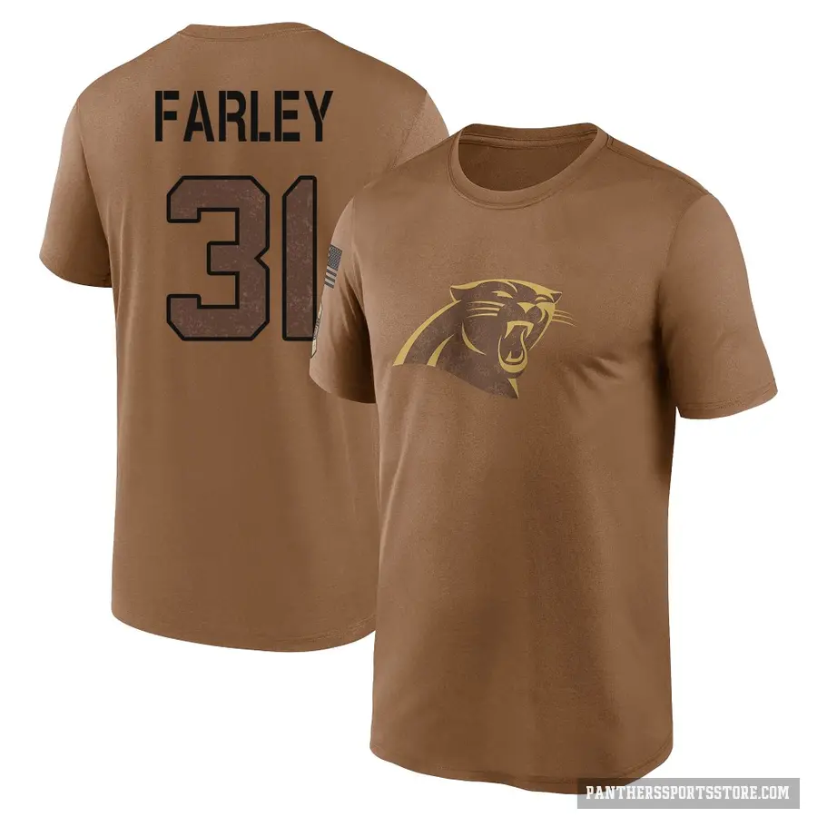 Youth ＃31 Caleb Farley Carolina Panthers Brown 2023 Salute To Service Performance T-Shirt