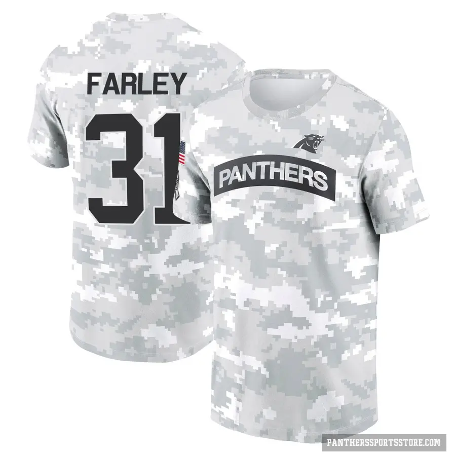 Youth ＃31 Caleb Farley Carolina Panthers Camo Arctic 2024 Salute to Service Performance T-Shirt