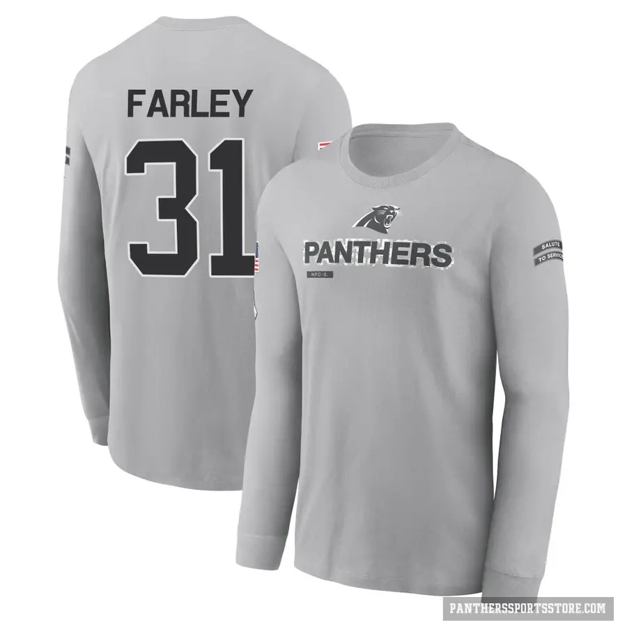 Youth ＃31 Caleb Farley Carolina Panthers Gray 2024 Salute to Service Long Sleeve T-Shirt