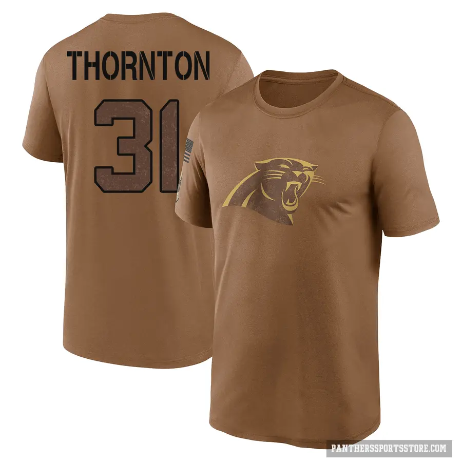 Youth ＃31 Corey Thornton Carolina Panthers Brown 2023 Salute To Service Performance T-Shirt