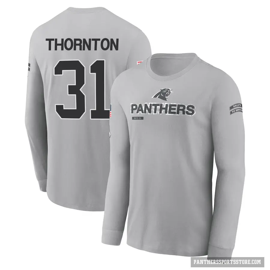 Youth ＃31 Corey Thornton Carolina Panthers Gray 2024 Salute to Service Long Sleeve T-Shirt