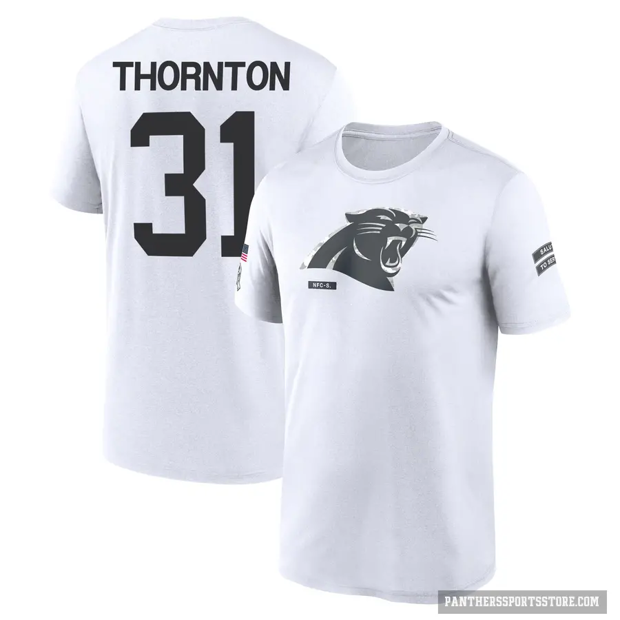 Youth ＃31 Corey Thornton Carolina Panthers White 2024 Salute to Service Performance T-Shirt