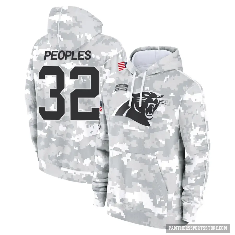 Youth ＃32 Camerun Peoples Carolina Panthers Arctic Camo 2024 Salute to Service Club Fleece Pullover Hoodie