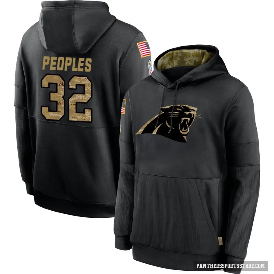 Youth ＃32 Camerun Peoples Carolina Panthers Black 2020 Salute to Service Sideline Performance Pullover Hoodie