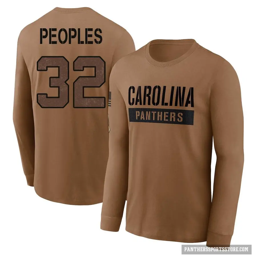 Youth ＃32 Camerun Peoples Carolina Panthers Brown 2023 Salute To Service Long Sleeve T-Shirt