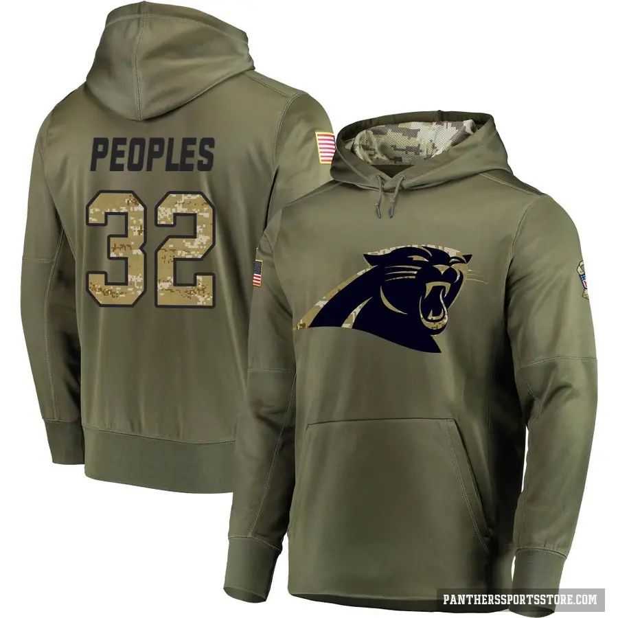 Youth ＃32 Camerun Peoples Carolina Panthers Olive Salute to Service Pullover Hoodie