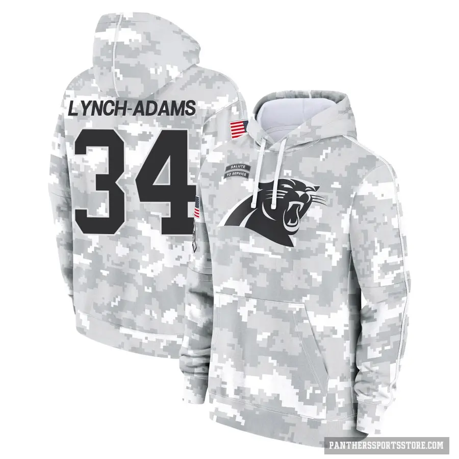 Youth ＃34 Kay'Ron Lynch-Adams Carolina Panthers Arctic Camo 2024 Salute to Service Club Fleece Pullover Hoodie