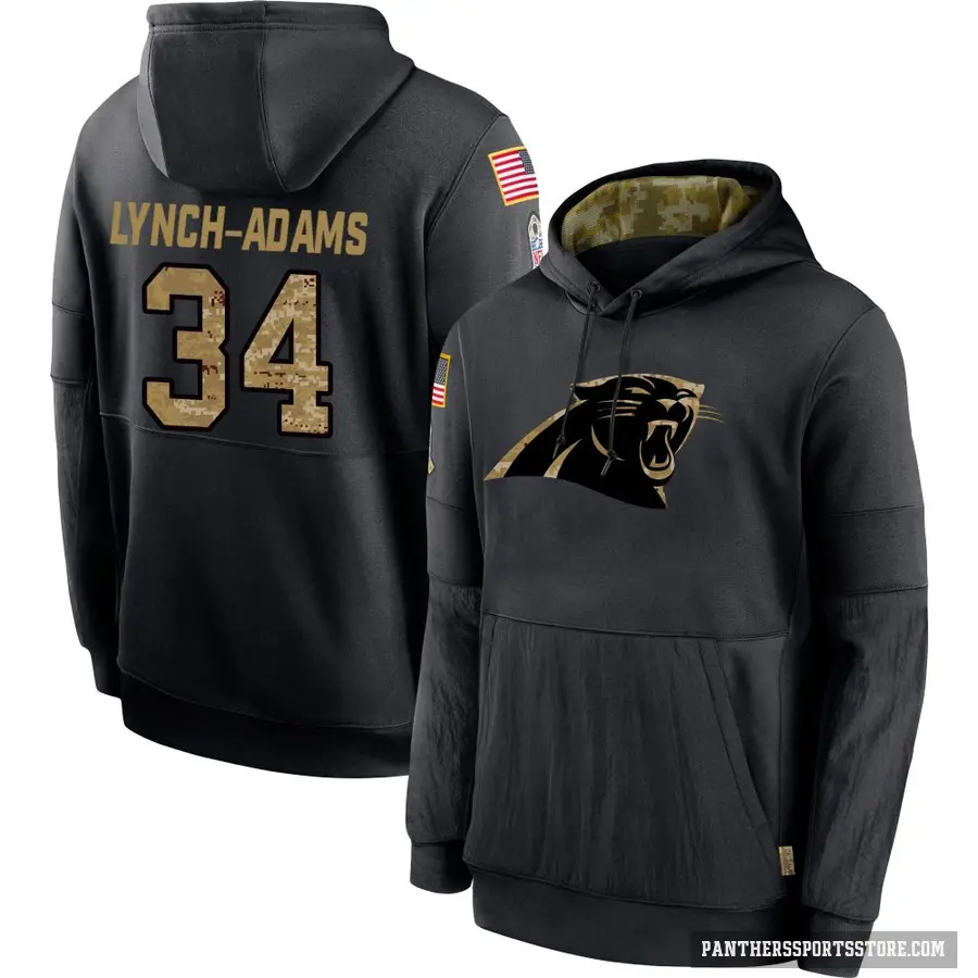 Youth ＃34 Kay'Ron Lynch-Adams Carolina Panthers Black 2020 Salute to Service Sideline Performance Pullover Hoodie