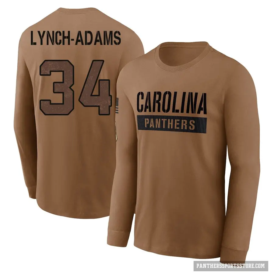Youth ＃34 Kay'Ron Lynch-Adams Carolina Panthers Brown 2023 Salute To Service Long Sleeve T-Shirt