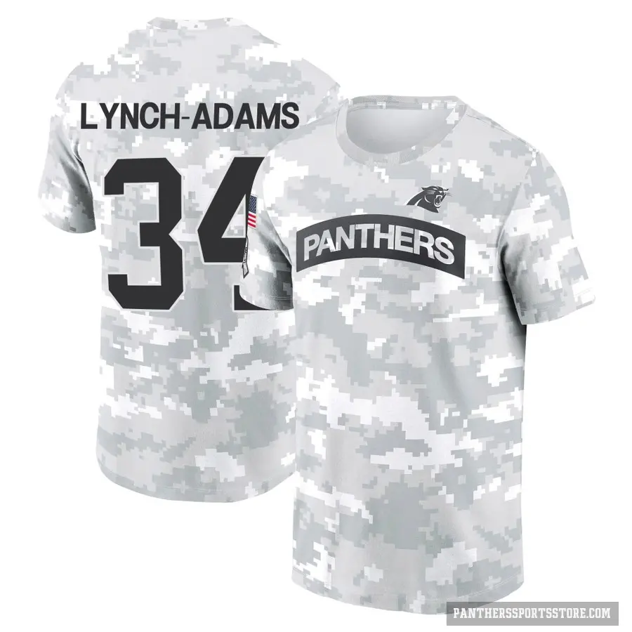 Youth ＃34 Kay'Ron Lynch-Adams Carolina Panthers Camo Arctic 2024 Salute to Service Performance T-Shirt