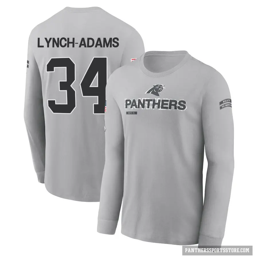 Youth ＃34 Kay'Ron Lynch-Adams Carolina Panthers Gray 2024 Salute to Service Long Sleeve T-Shirt