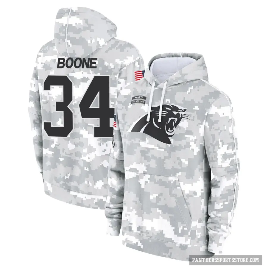 Youth ＃34 Mike Boone Carolina Panthers Arctic Camo 2024 Salute to Service Club Fleece Pullover Hoodie