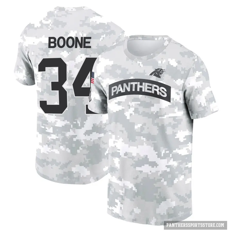 Youth ＃34 Mike Boone Carolina Panthers Camo Arctic 2024 Salute to Service Performance T-Shirt