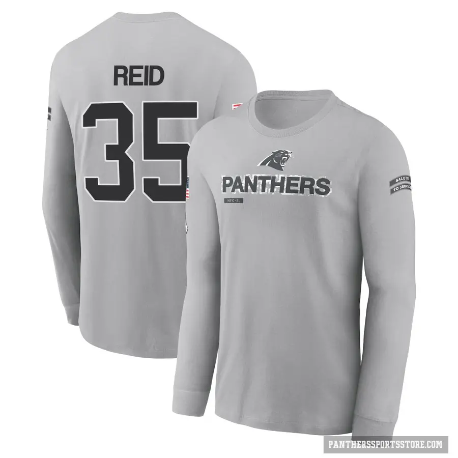 Youth ＃35 Mike Reid Carolina Panthers Gray 2024 Salute to Service Long Sleeve T-Shirt