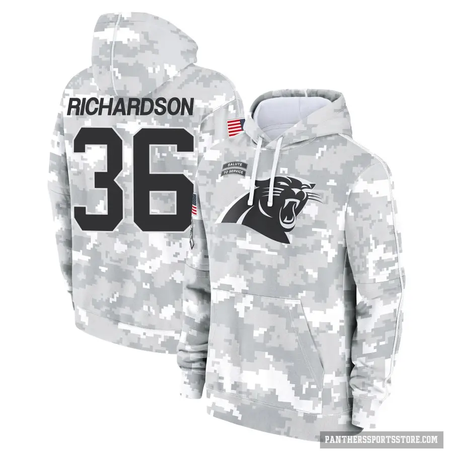 Youth ＃36 Demani Richardson Carolina Panthers Arctic Camo 2024 Salute to Service Club Fleece Pullover Hoodie