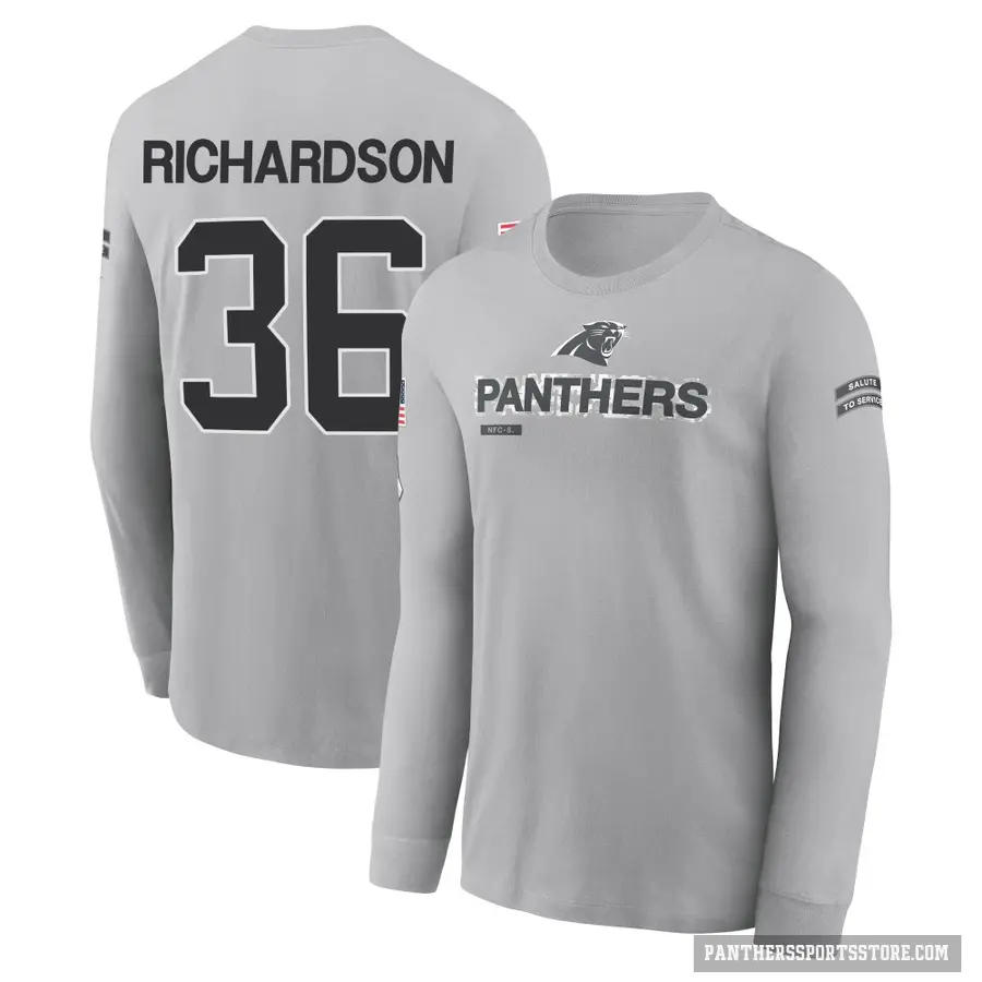Youth ＃36 Demani Richardson Carolina Panthers Gray 2024 Salute to Service Long Sleeve T-Shirt