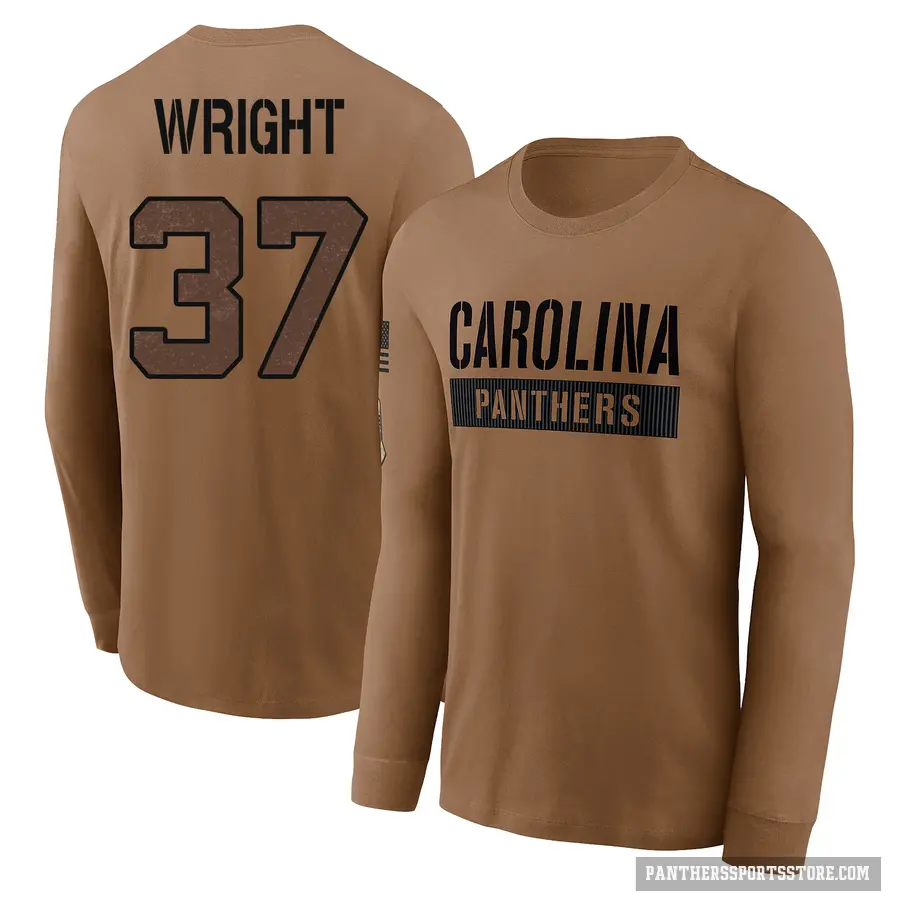 Youth ＃37 Matthew Wright Carolina Panthers Brown 2023 Salute To Service Long Sleeve T-Shirt